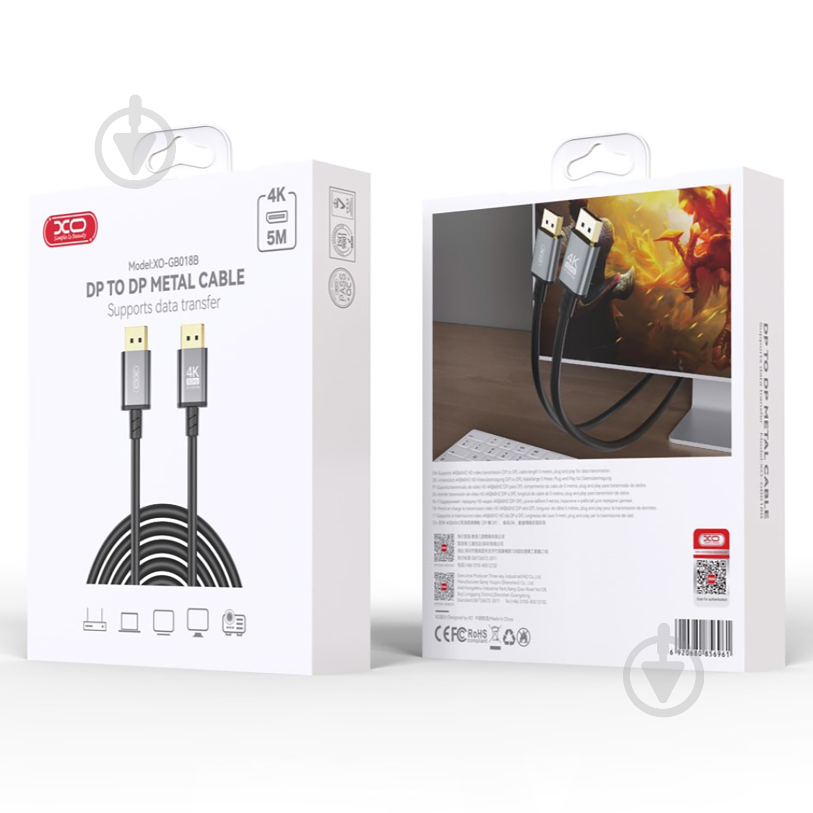 Кабель Xo GB018B-DP DisplayPort to DisplayPort v1.2 5 м сріблястий (GB018B-DP.tranish) - фото 5