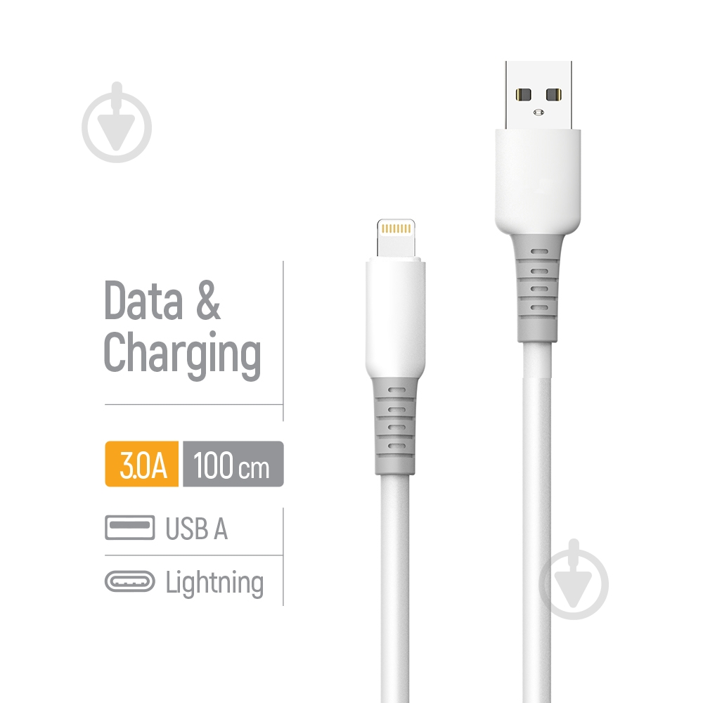 Дата-кабель ColorWay USB - Apple Lightning (liquid silicone) 3А 1 м white (CW-CBUL093-WT) - фото 5