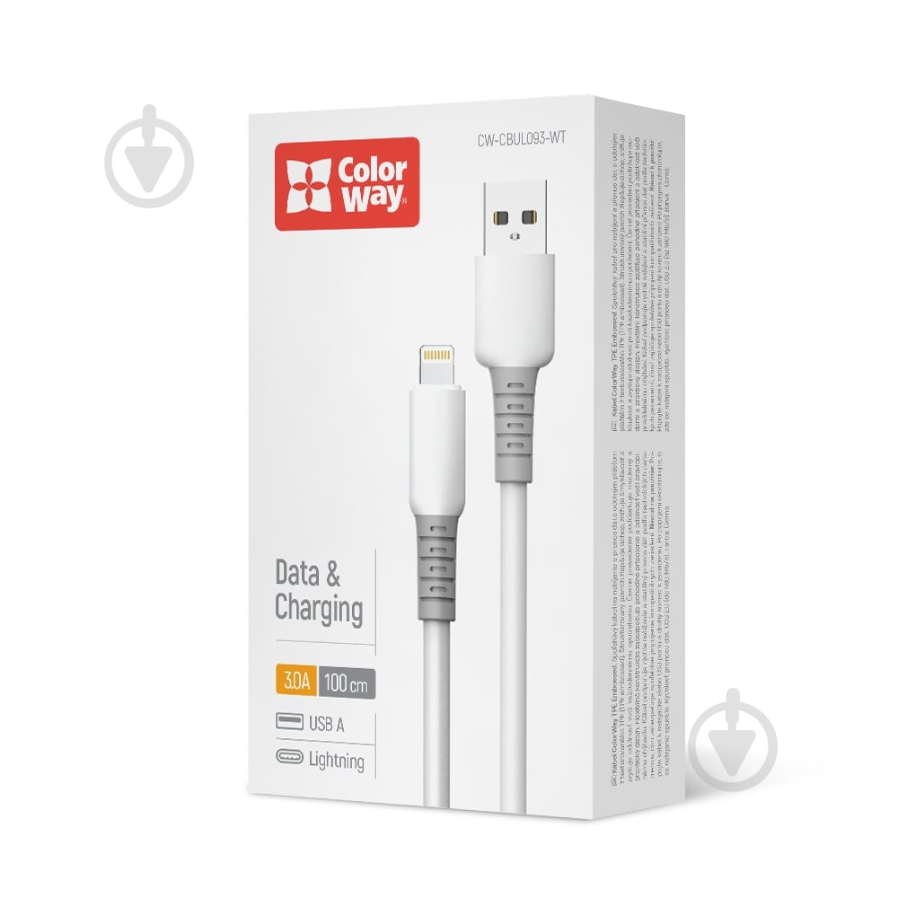 Дата-кабель ColorWay USB - Apple Lightning (liquid silicone) 3А 1 м white (CW-CBUL093-WT) - фото 1