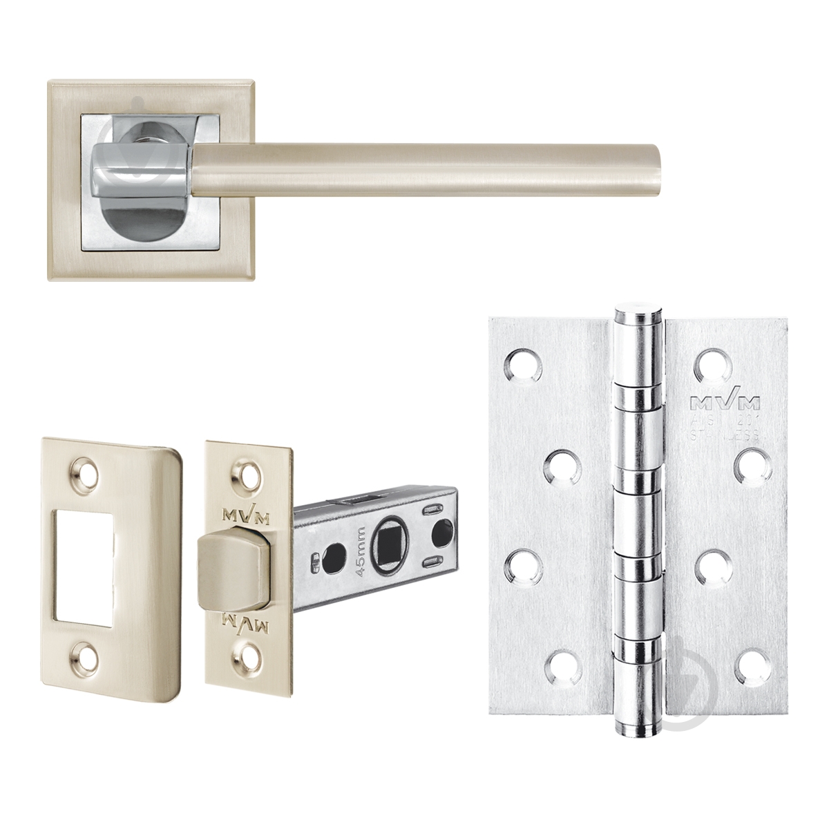 Комплект без замикання Linde A-2006 SN/CP-3 SP матовий нікель/полірований хром з петлями - фото 1 Комплект без замикання Linde A-2006 SN/CP-3 SP матовий нікель/полірований хром з петлями - фото 1