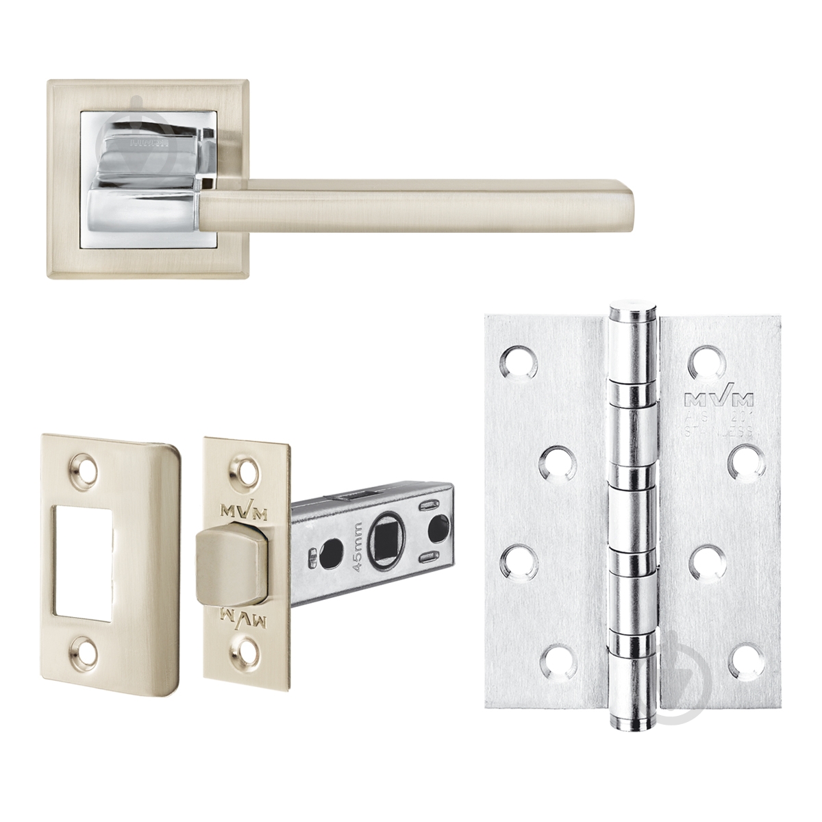 Комплект без запирания Linde A-2008 SN/CP-3 SP матовый никель/полированный хром с петлями - фото 1