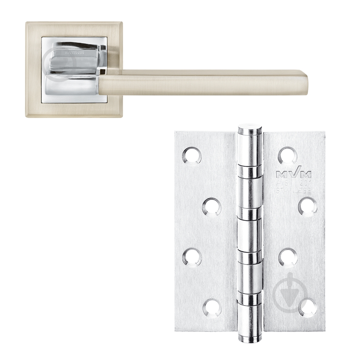 Комплект без запирания Linde A-2008 SN/CP-7 матовый никель/полированный хром с петлями - фото 1 Комплект без запирания Linde A-2008 SN/CP-7 матовый никель/полированный хром с петлями - фото 1