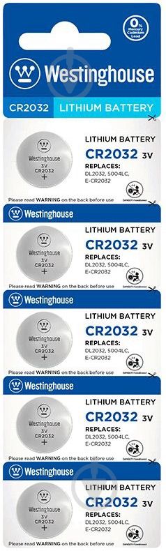 Батарейки Westinghouse Lithium CR2032 5 шт. (CR2032-BP5) - фото 1 Батарейки Westinghouse Lithium CR2032 5 шт. (CR2032-BP5) - фото 1