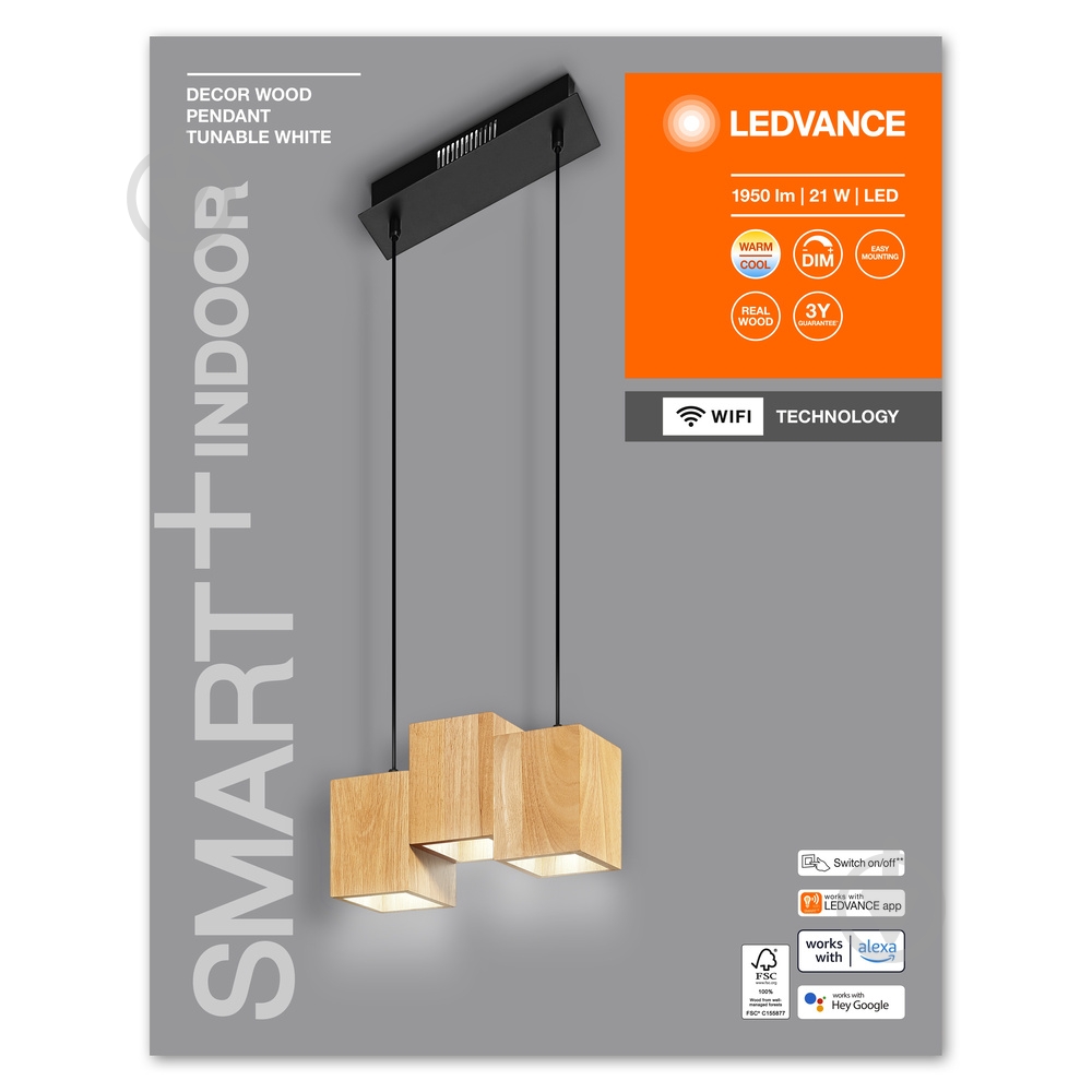 Подвес Ledvance Led Smart Wi-Fi Decor Wood Pendnt 21W 3000-6500K - фото 4