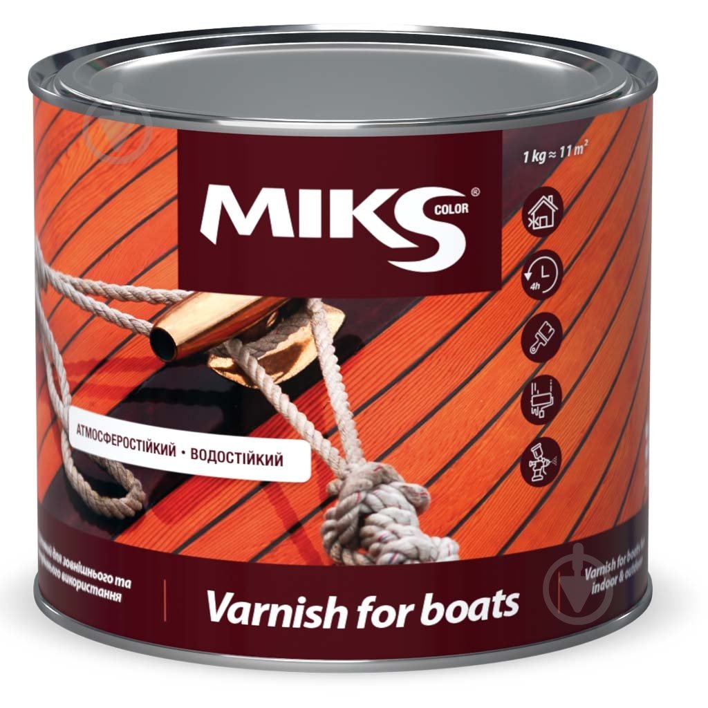 Лак для човнів 14141 MIKS Color шовковистий мат прозорий 0,8 л - фото 1
