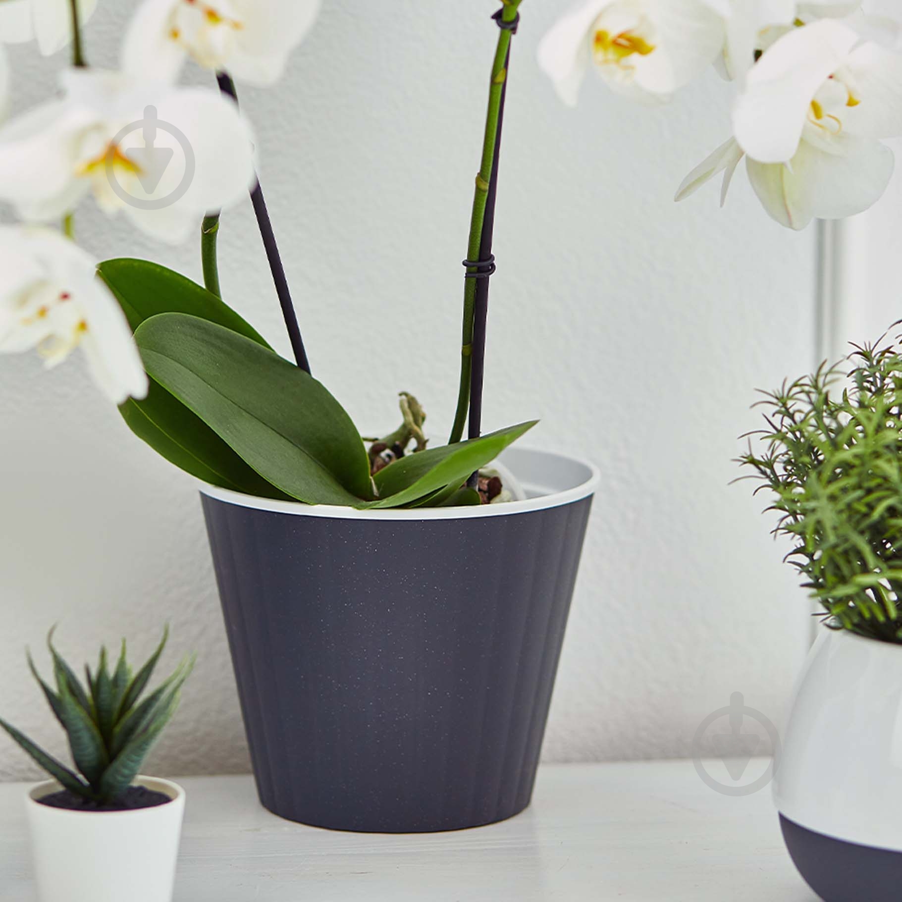 Вазон Ибис 13,0х11,2 см круглый гранит/белый 0,86 л Алеана - фото 4