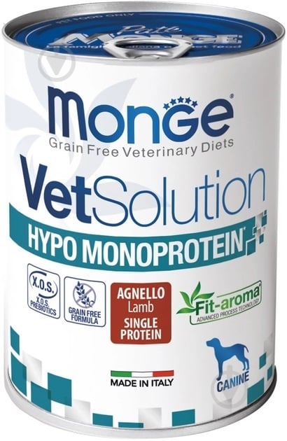 Консерва для всех пород Monge VetSolution Hypo ягненок 400 г - фото 1 Консерва для всех пород Monge VetSolution Hypo ягненок 400 г - фото 1