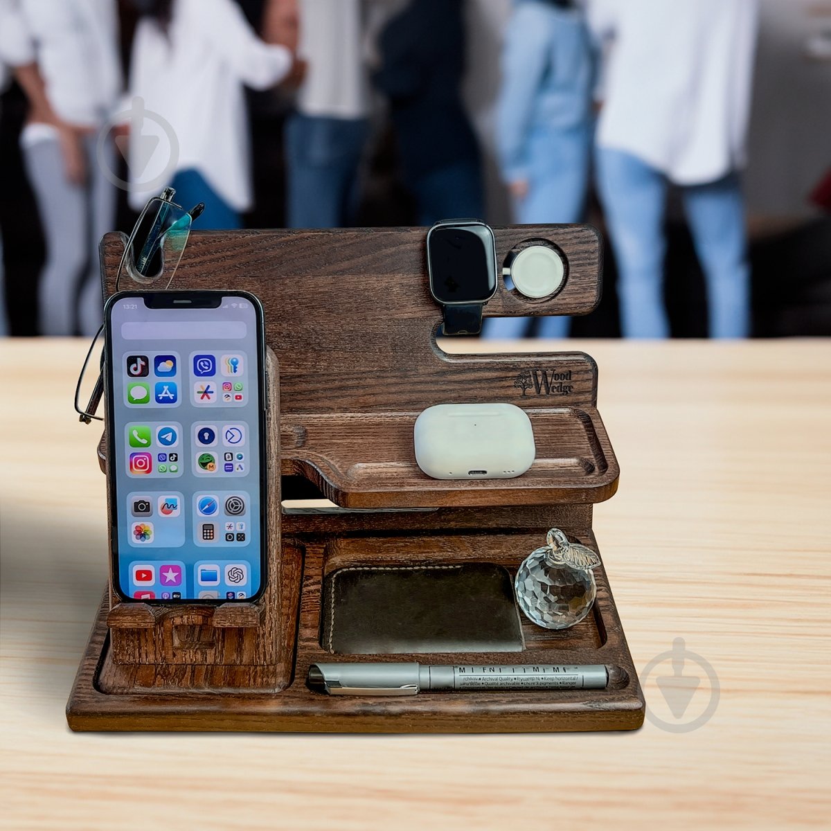 Набір настільний Wood Wedge дерев"яний органайзер-тримач для телефону , навушників, окулярів 26.5x15x17см , колір коричневий - фото 2