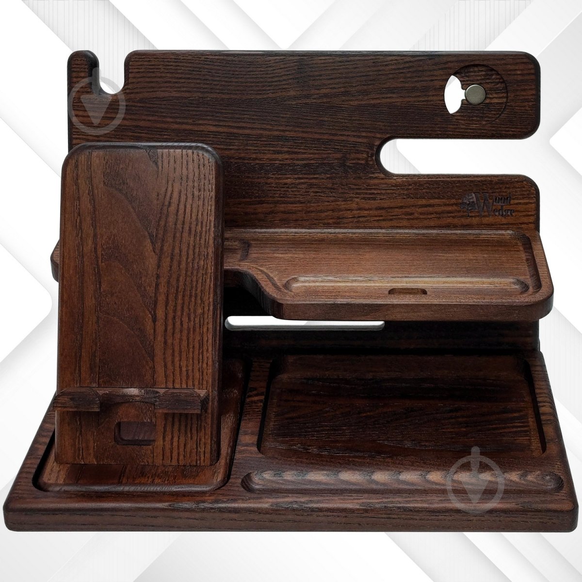 Набір настільний Wood Wedge дерев"яний органайзер-тримач для телефону , навушників, окулярів 26.5x15x17см , колір коричневий - фото 7