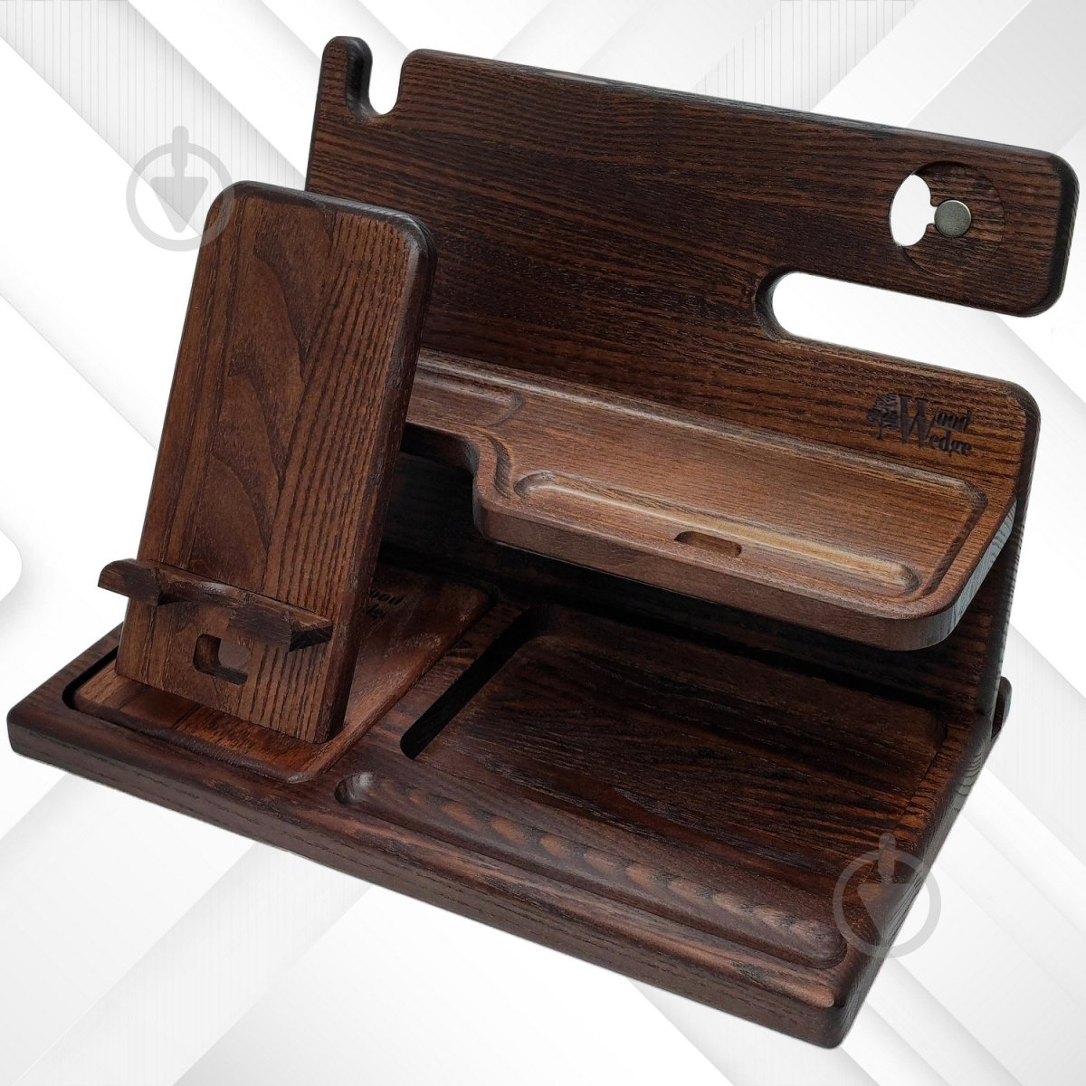 Набір настільний Wood Wedge дерев"яний органайзер-тримач для телефону , навушників, окулярів 26.5x15x17см , колір коричневий - фото 6
