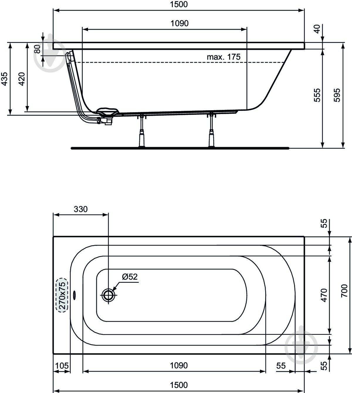 Ванна Ideal Standard SIMPLICITY 150х70 см - фото 3