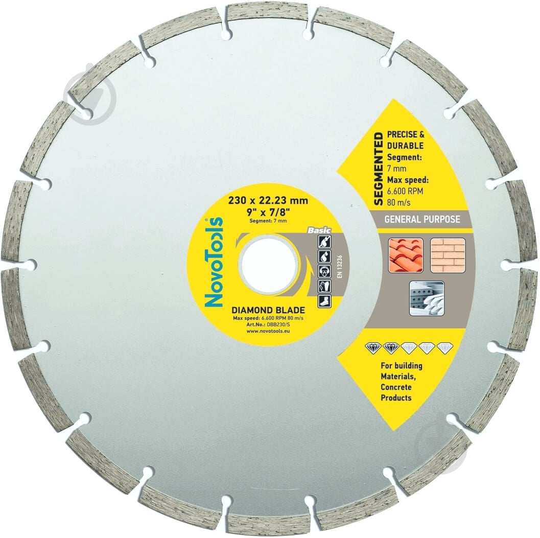 Диск алмазный отрезной Novotools Basic 230x7,0x22,2 DBB230/S - фото 1