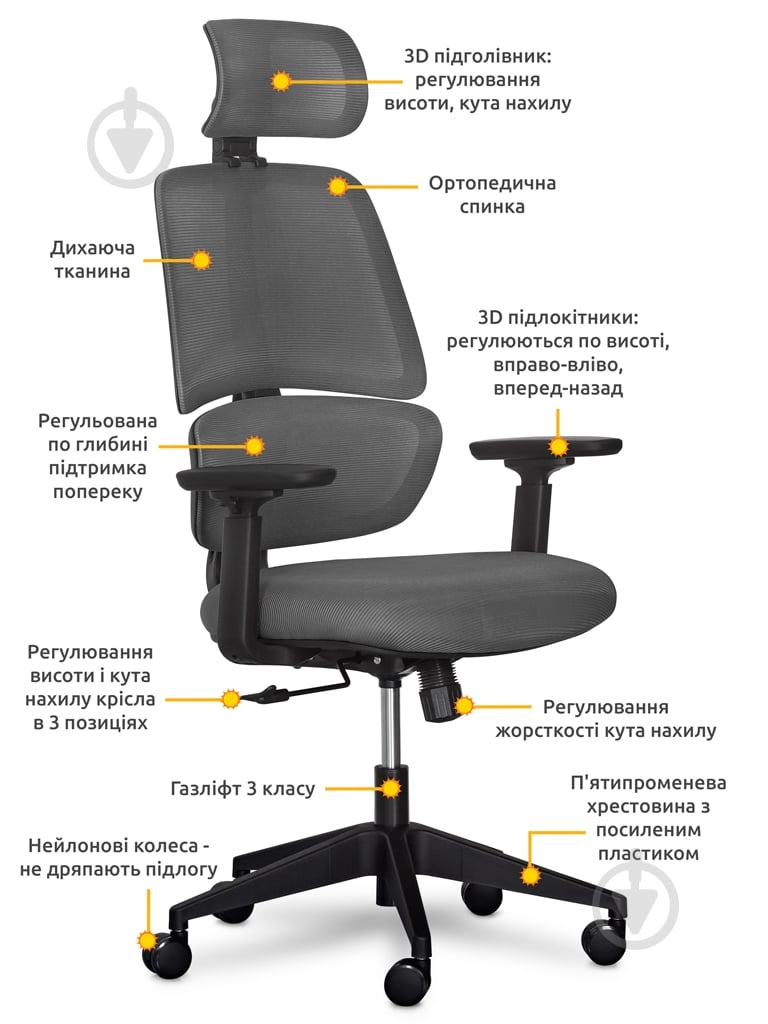 Крісло Mealux Leo Air Dark Grey (Y-543 KBG) сірий - фото 2 Крісло Mealux Leo Air Dark Grey (Y-543 KBG) сірий - фото 2