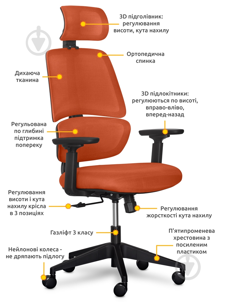 Крісло Mealux Leo Air Orange (Y-543 KBY) помаранчевий - фото 2