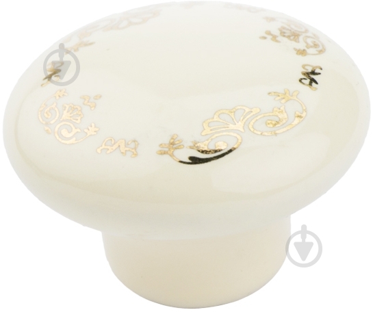Мебельная ручка кнопка DC DG 20 30/MLK золотой орнамент белый - фото 1
