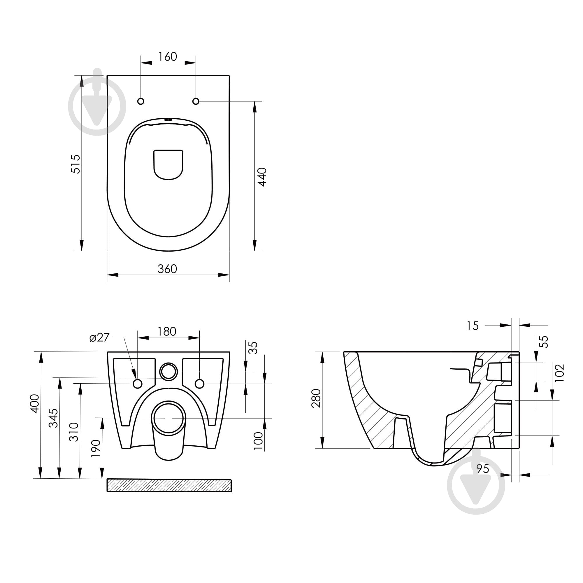 Унитаз подвесной Imprese Blanice с сиденьем slim soft-close i11777 - фото 2