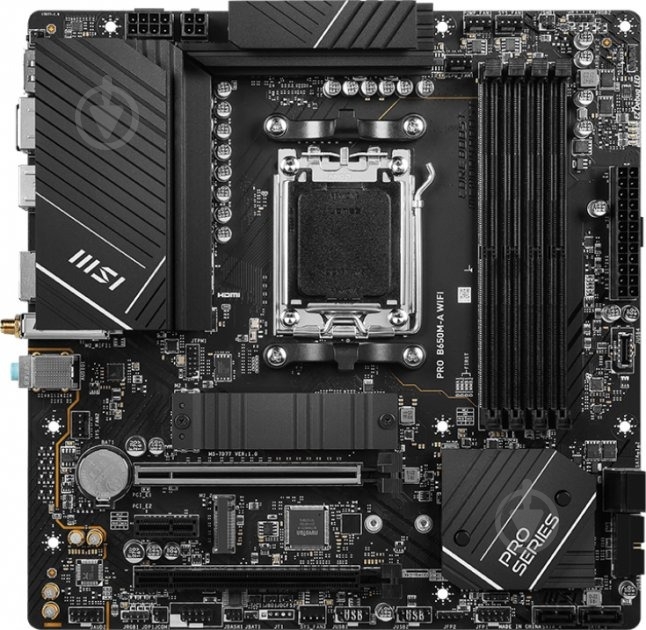 Материнская плата MSI PRO B650M-A WIFI (Socket AM5, AMD B650, micro ATX) - фото 1 Материнская плата MSI PRO B650M-A WIFI (Socket AM5, AMD B650, micro ATX) - фото 1
