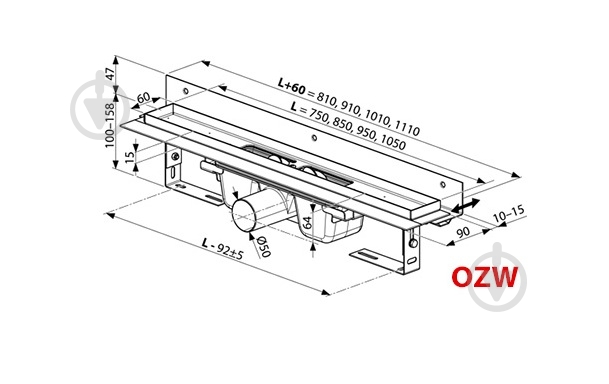 Душевой трап Ravak OZW CHROME 850 - фото 2 Душевой трап Ravak OZW CHROME 850 - фото 2