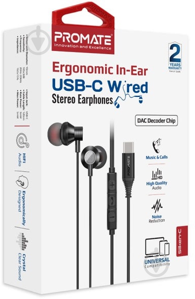 Навушники Promate Silken-C USB-C black (silken-c.black) - фото 10
