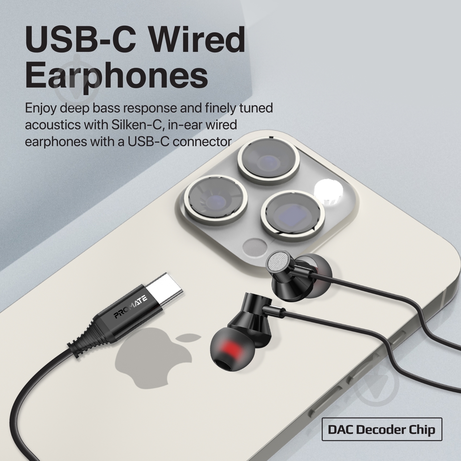 Навушники Promate Silken-C USB-C black (silken-c.black) - фото 2