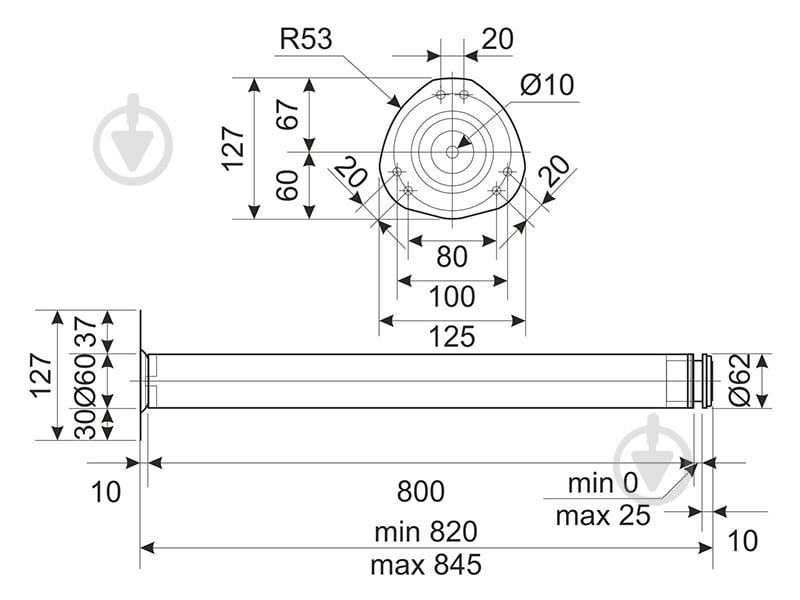 Мебельная ножка DC d60x820 мм черная с креплением - фото 3