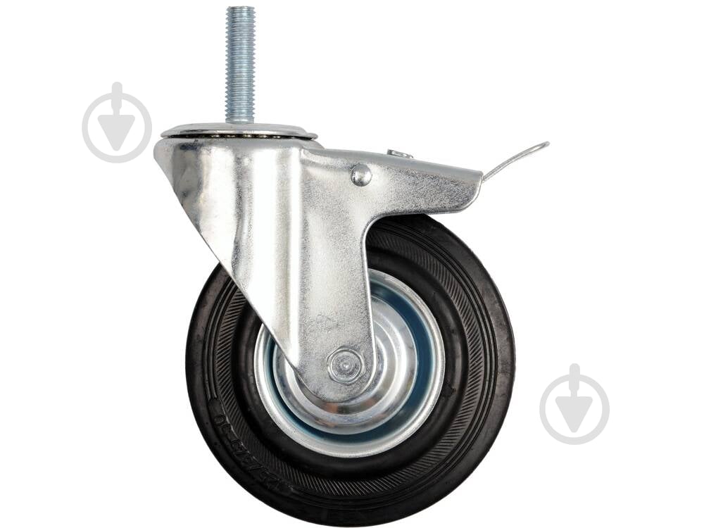 Колесо Vorel d75 мм резиновое поворотное с тормозом і резьбовым штырем M10 87331 - фото 1 Колесо Vorel d75 мм резиновое поворотное с тормозом і резьбовым штырем M10 87331 - фото 1