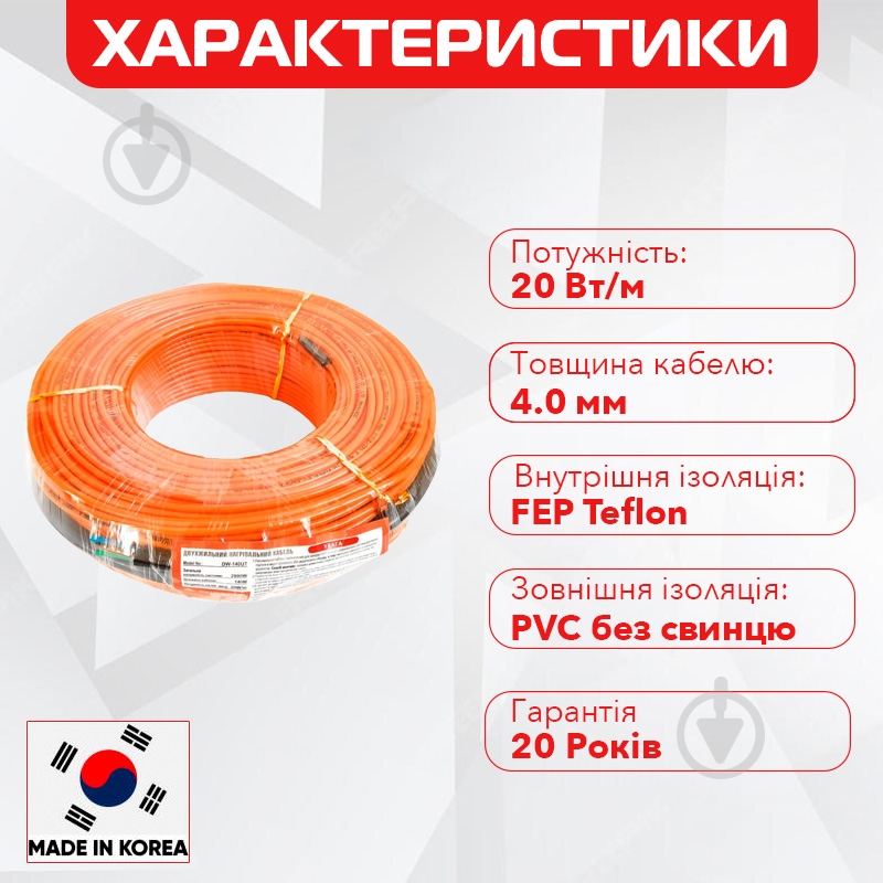 Нагревательный кабель Enerpia DW-15UT 300Вт 15м + Castle AC8400Н-B Терморегулятор программируемый - фото 3 Нагревательный кабель Enerpia DW-15UT 300Вт 15м + Castle AC8400Н-B Терморегулятор программируемый - фото 3