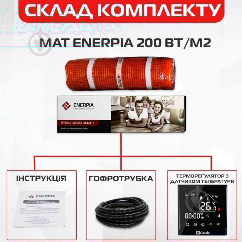 Нагревательный мат Enerpia DW-20W 700Вт 3,5м² + Castle AC8400Н-B Терморегулятор программируемый - фото 2 Нагревательный мат Enerpia DW-20W 700Вт 3,5м² + Castle AC8400Н-B Терморегулятор программируемый - фото 2