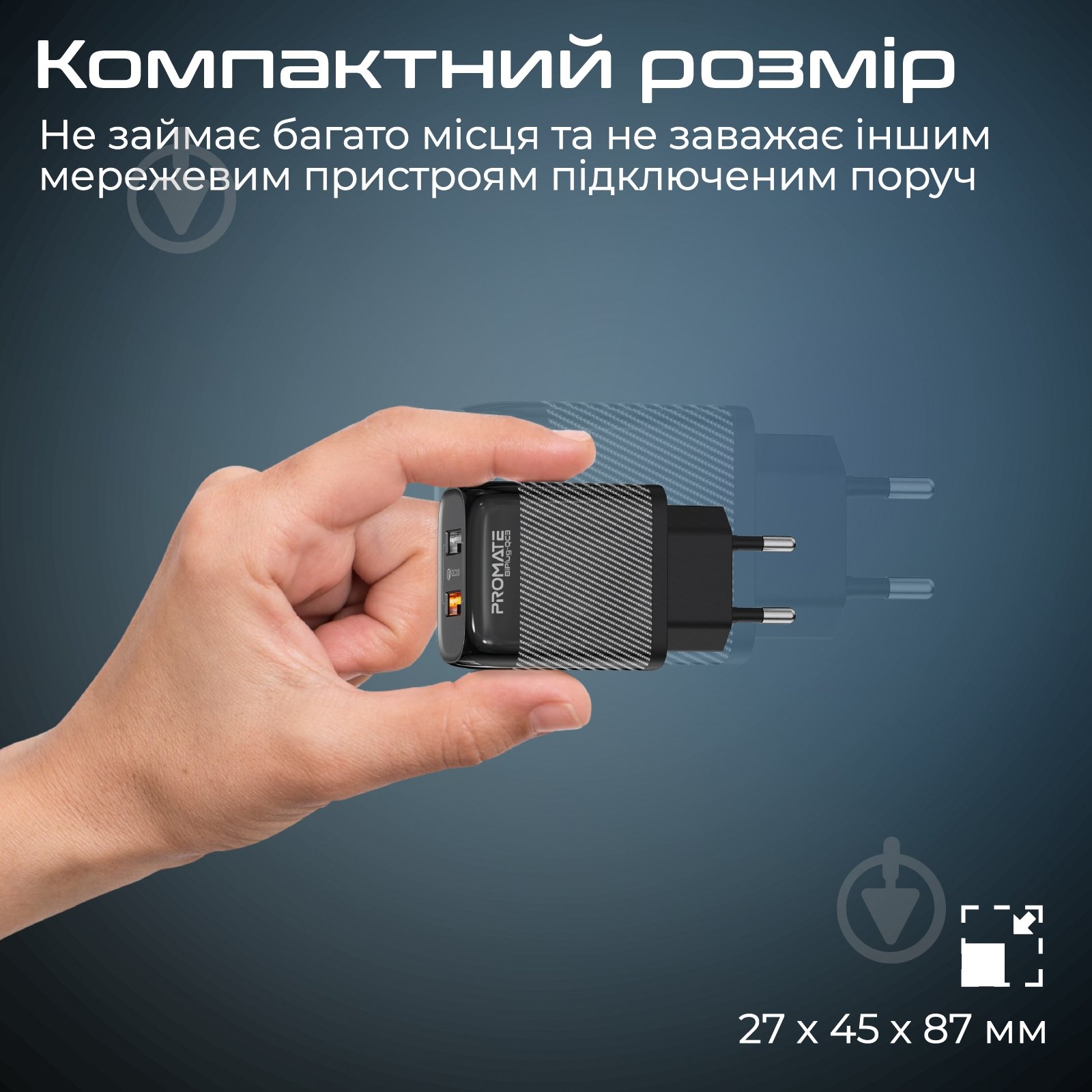 Мережевий зарядний пристрій Promate BiPlug-QC3 18W 2хUSB-A - фото 6