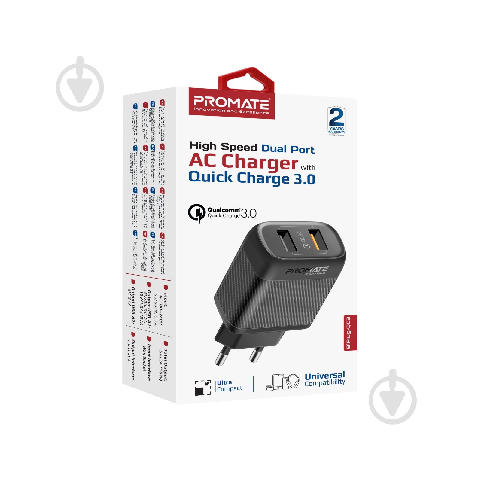 Мережевий зарядний пристрій Promate BiPlug-QC3 18W 2хUSB-A - фото 8