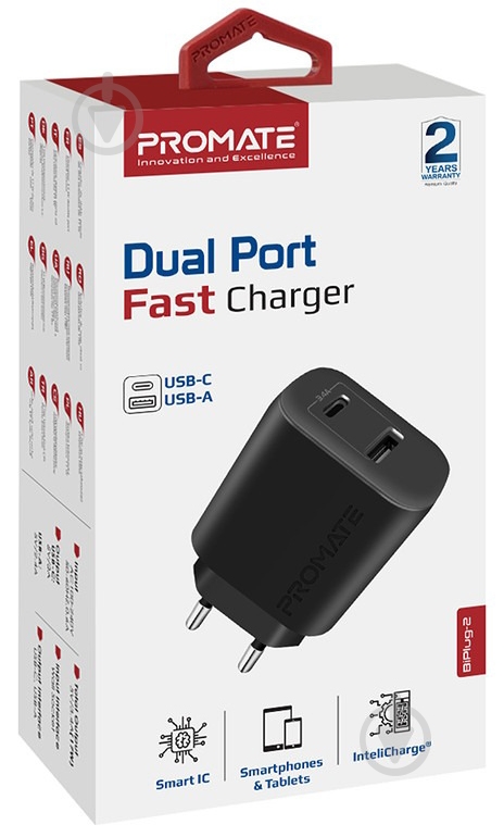 Мережевий зарядний пристрій Promate BiPlug-QC3 18W 2хUSB-A - фото 14