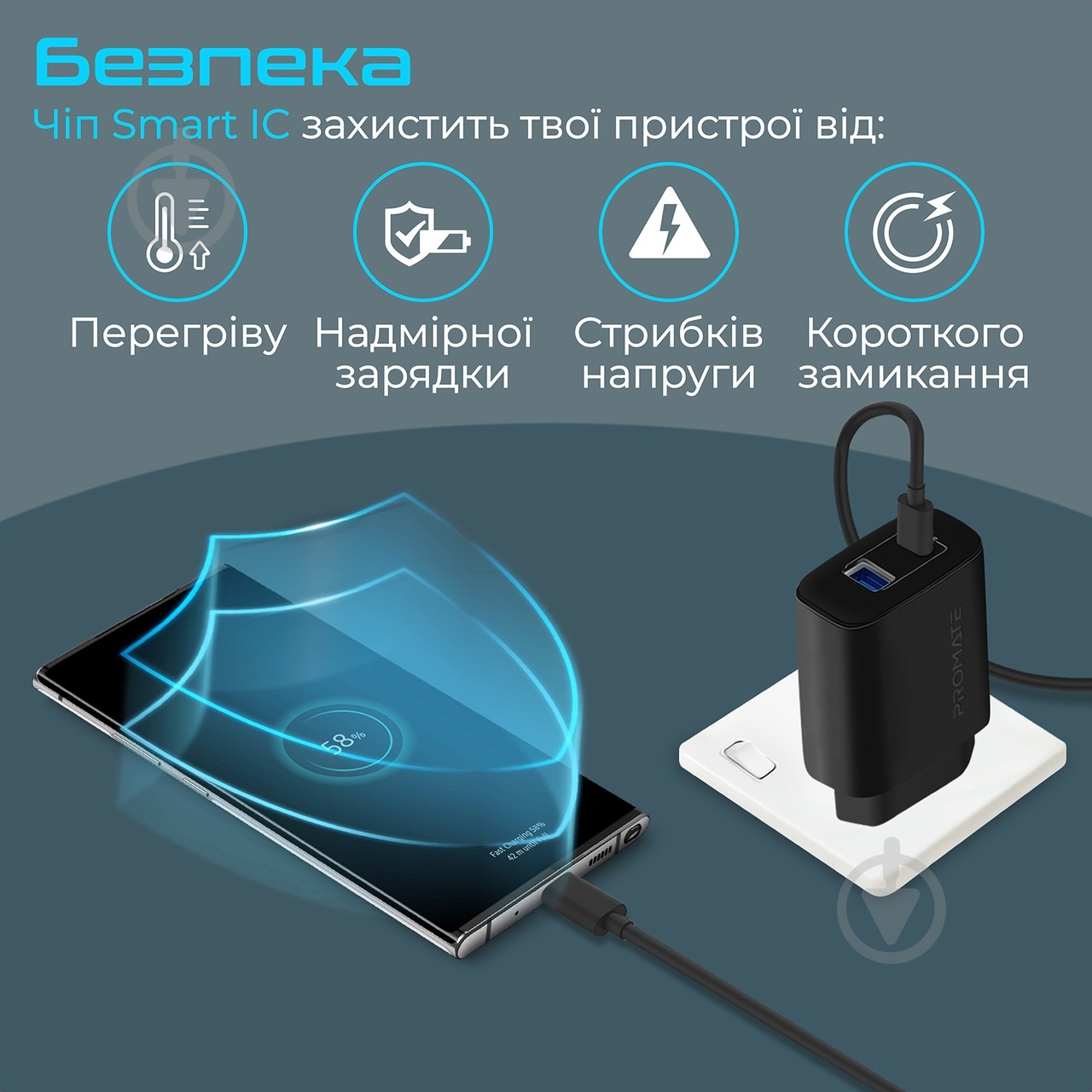 Мережевий зарядний пристрій Promate BiPlug-QC3 18W 2хUSB-A - фото 11