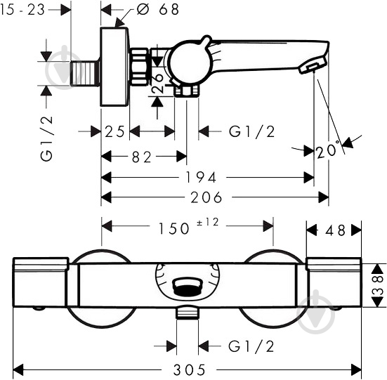 Смеситель для ванны Hansgrohe Versostat2 15348000 - фото 2
