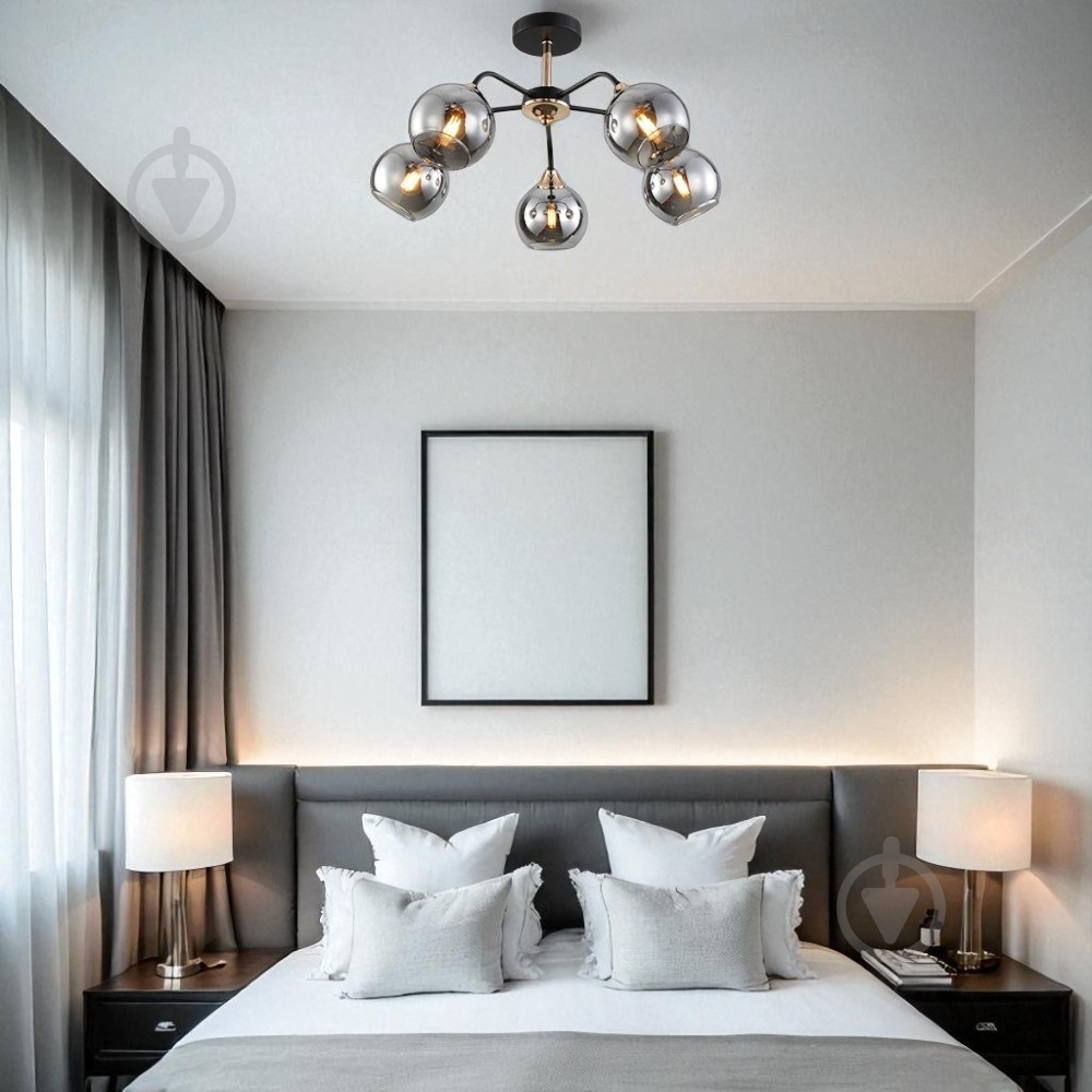 Люстра потолочная WunderLicht Casa 5x60 Вт Е27 черный с золотом KK5828-45 - фото 2