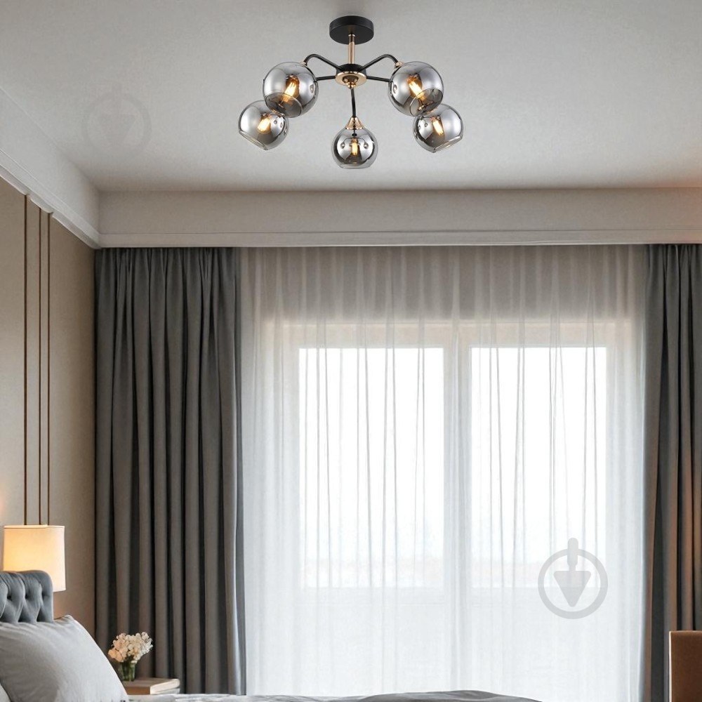 Люстра потолочная WunderLicht Casa 5x60 Вт Е27 черный с золотом KK5828-45 - фото 3