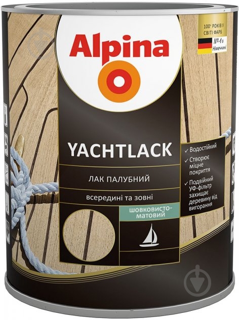 Лак YACHTLACK палубний Alpina шовковистий мат прозорий 0,75 л - фото 1