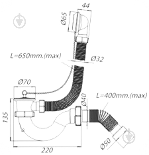 Сифон для ванны SoloPlast В-0110 (с гофрошлангом L400mm) - фото 2