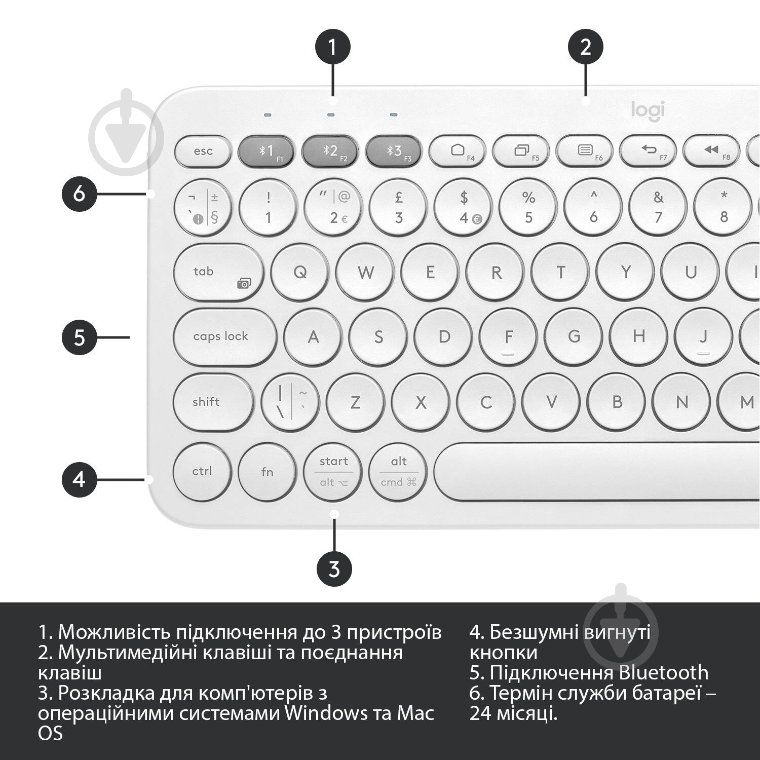 Клавиатура Logitech K380 Multi-Device Bluetooth (920-009589) white - фото 6