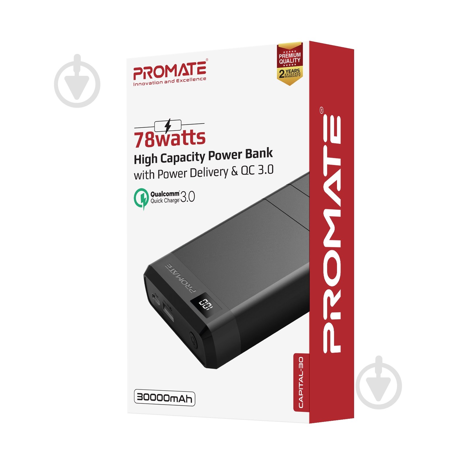Повербанк Promate 87.5W USB QC 3.0 USB-C Power Delivery 30000 mAh (capital-30.black) - фото 9