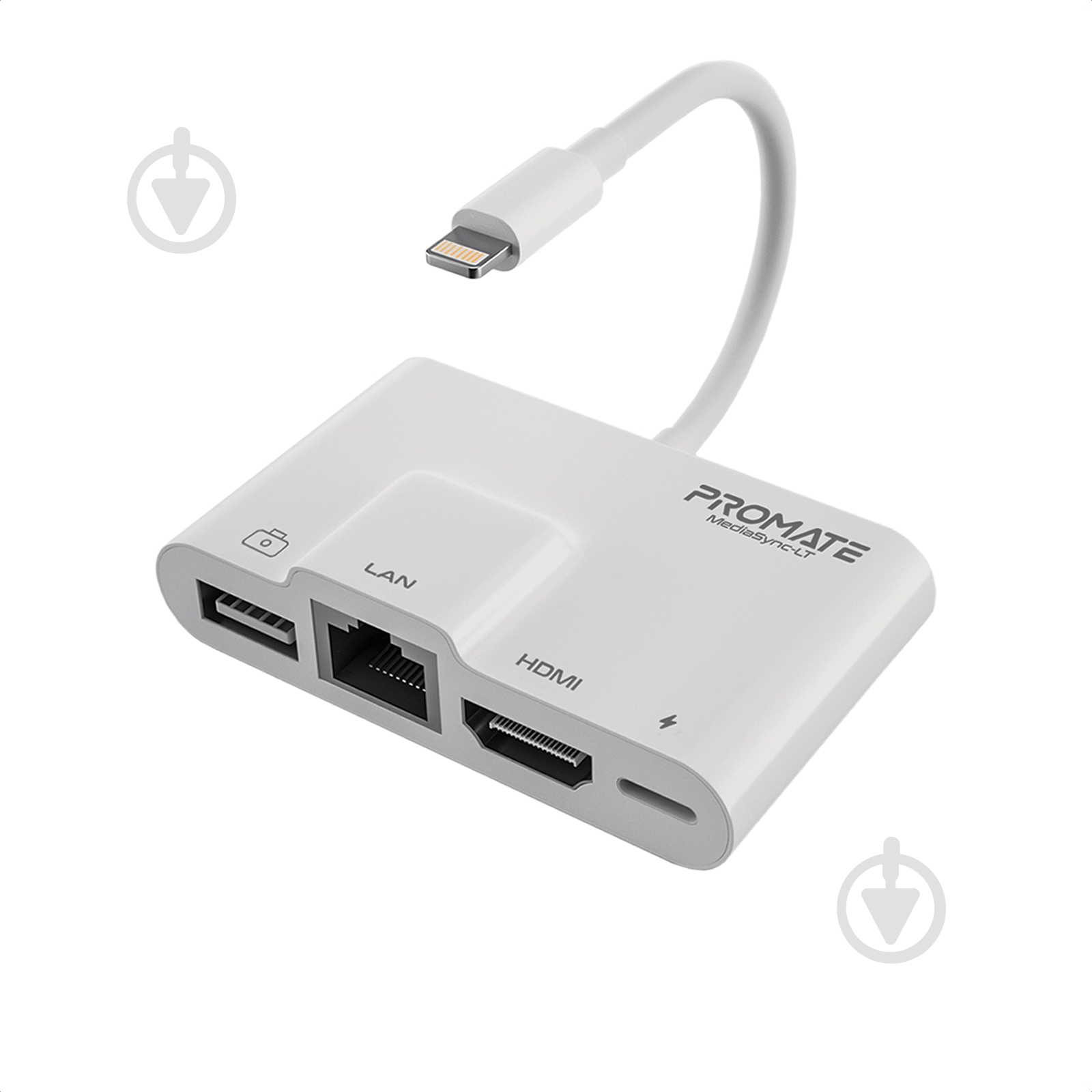 Адаптер Promate MediaSync-LT Lightning to USB 3.0 OTG/RJ45/HDMI/10Вт Lightning-in белый (mediasync-lt.white) - фото 1 Адаптер Promate MediaSync-LT Lightning to USB 3.0 OTG/RJ45/HDMI/10Вт Lightning-in белый (mediasync-lt.white) - фото 1
