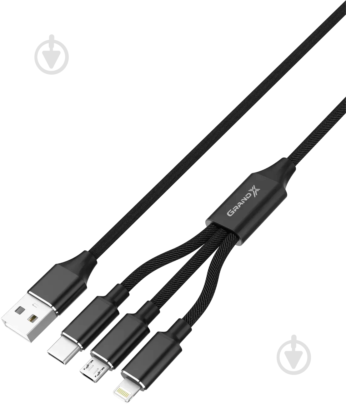 Кабель Grand-X USB - Type 3 в 1 1 м чорний (PX-31B) - фото 2