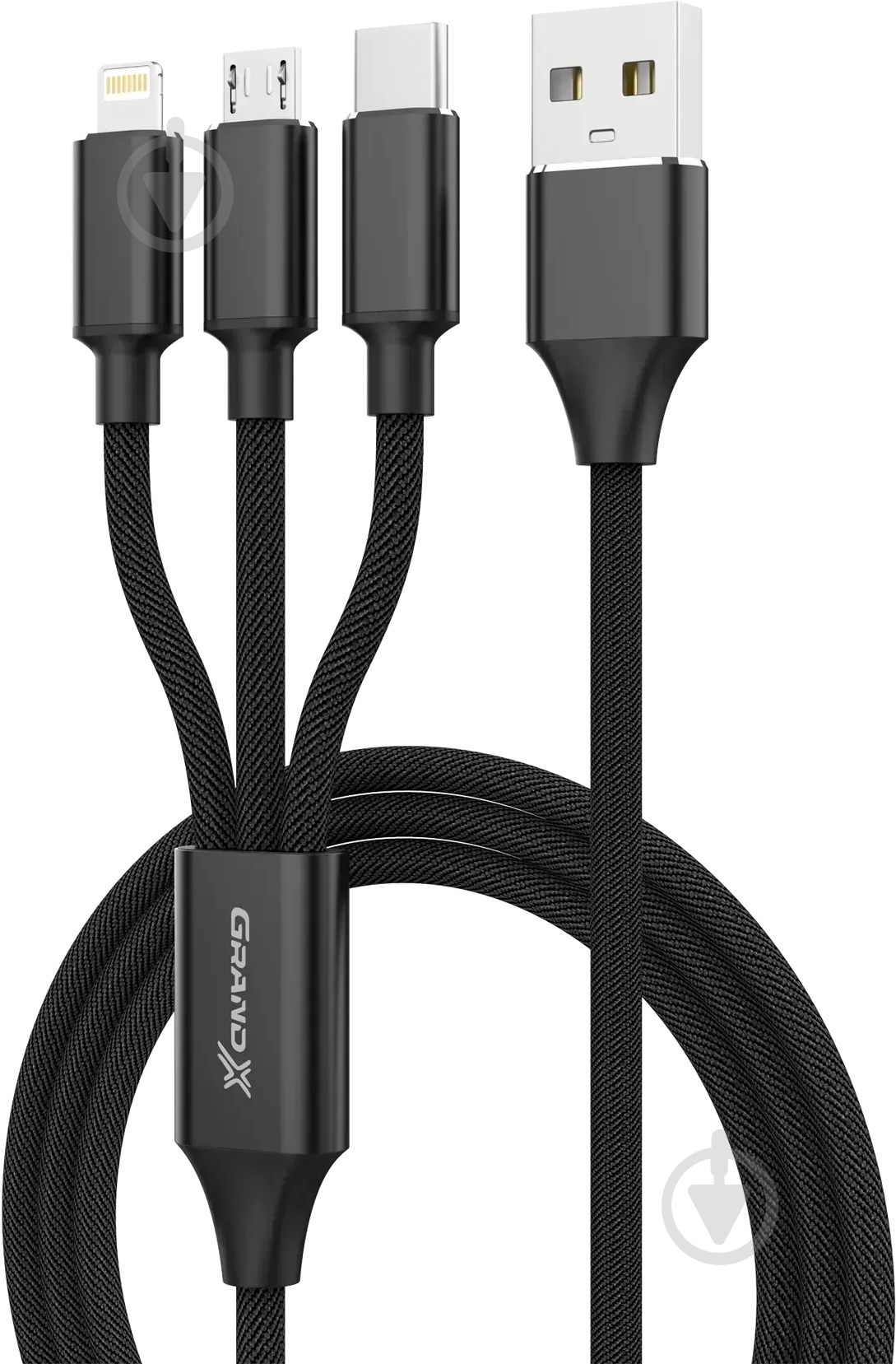 Кабель Grand-X USB - Type 3 в 1 1 м чорний (PX-31B) - фото 3