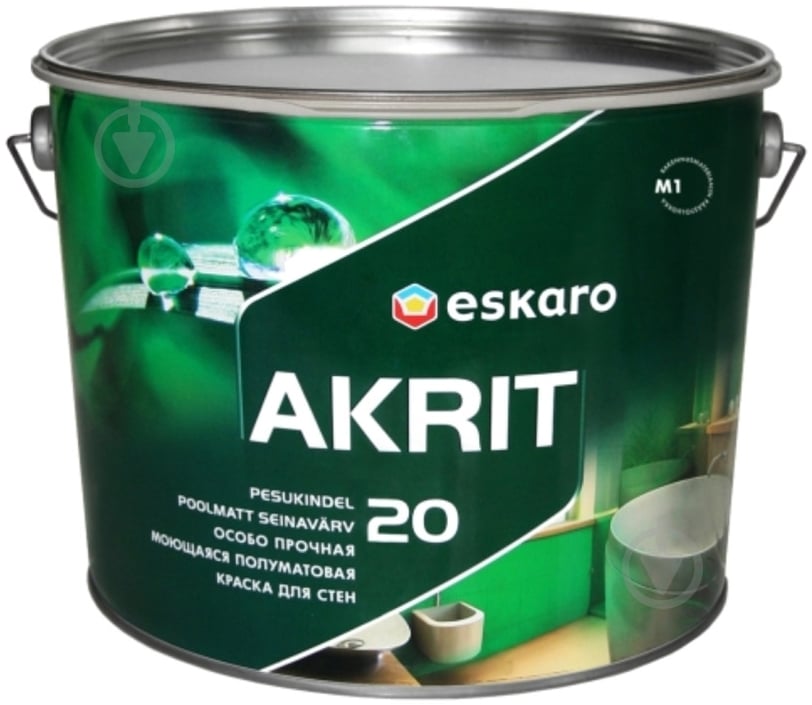 Фарба акрилатна водоемульсійна Eskaro Akrit 20 напівмат білий 9,5 л 11,9 кг - фото 1