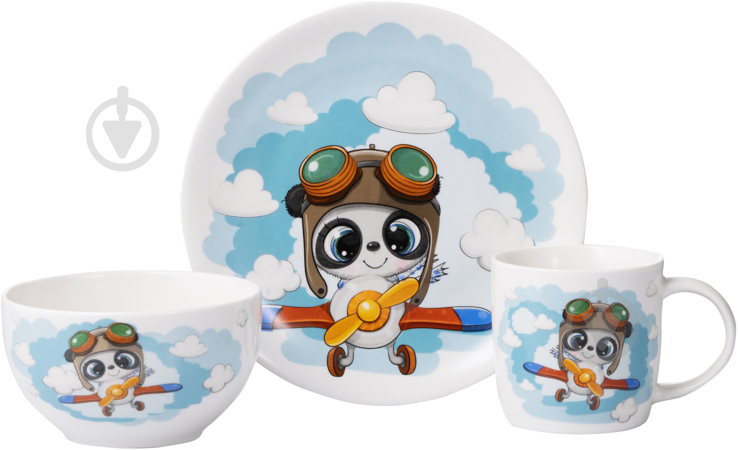 Набор детской посуды Ardesto Panda pilot 3 шт. белый с рисунком AR3451PS - фото 1