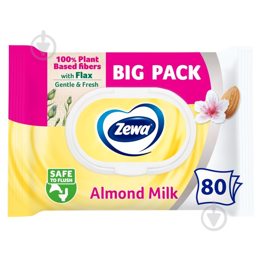 Вологий туалетний папір Zewa c ароматом мигдалевого молочка одношаровий 80 шт. - фото 1