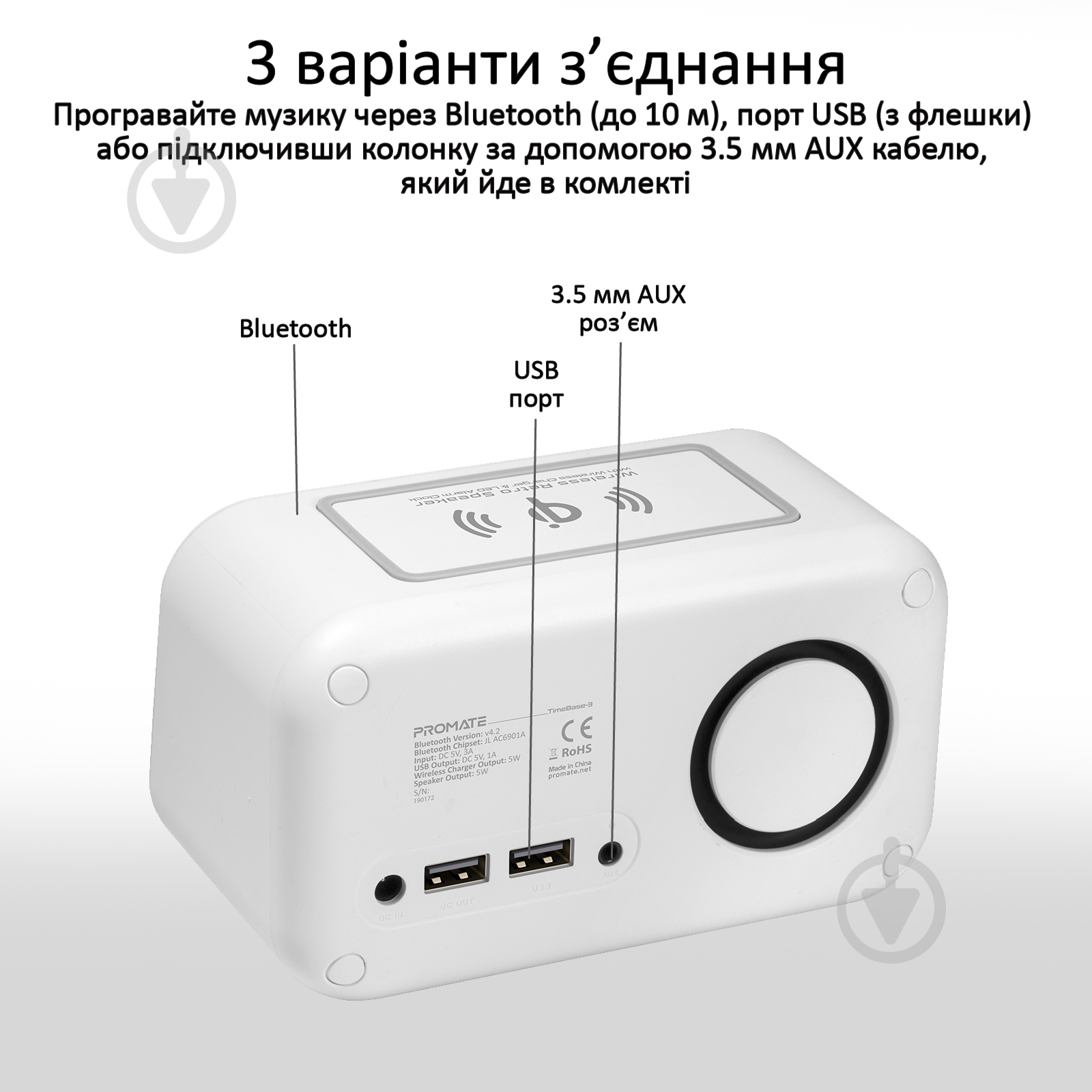 Акустика Promate TimeBase-3 1.1 white (timebase-3.white) - фото 7 Акустика Promate TimeBase-3 1.1 white (timebase-3.white) - фото 7