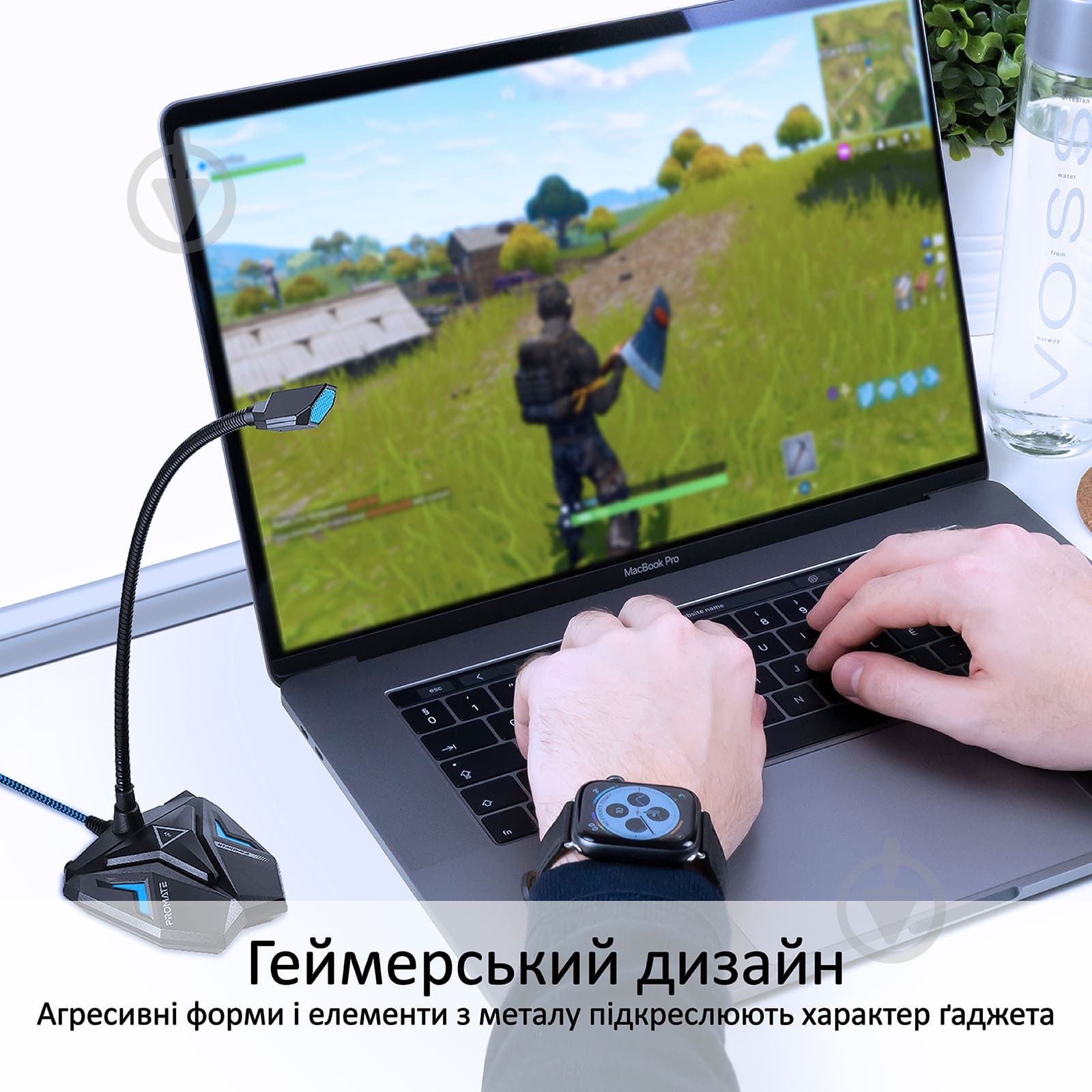 Микрофон Promate Streamer LED, USB Blue - фото 4