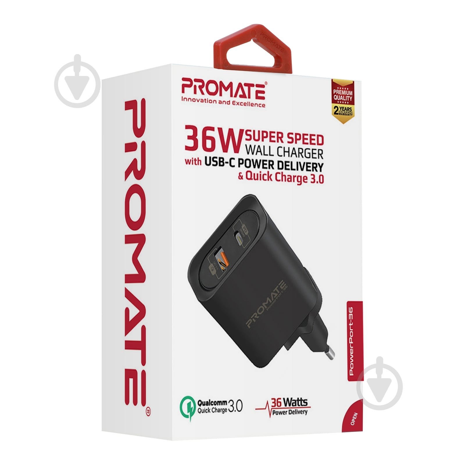 Зарядний пристрій Promate PowerPort-36 36Вт Type-C PD + USB QC3.0 Black - фото 7 Зарядний пристрій Promate PowerPort-36 36Вт Type-C PD + USB QC3.0 Black - фото 7