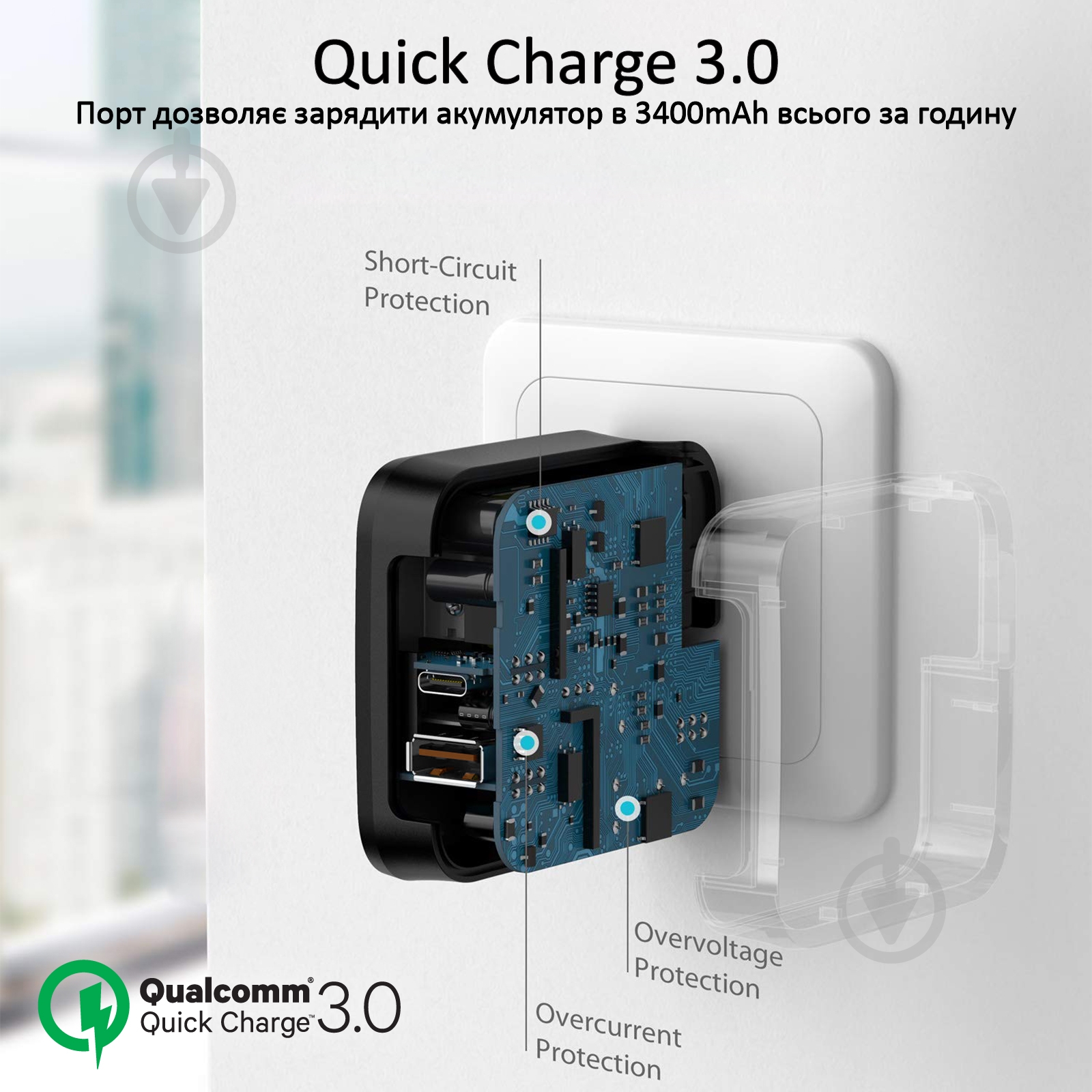 Зарядний пристрій Promate PowerPort-36 36Вт Type-C PD + USB QC3.0 Black - фото 4 Зарядний пристрій Promate PowerPort-36 36Вт Type-C PD + USB QC3.0 Black - фото 4