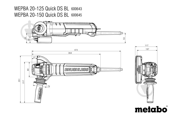 Болгарка (угловая шлифмашина) Metabo WEPBA 20-125 Quick DS BL 600643000 - фото 16 Болгарка (угловая шлифмашина) Metabo WEPBA 20-125 Quick DS BL 600643000 - фото 16